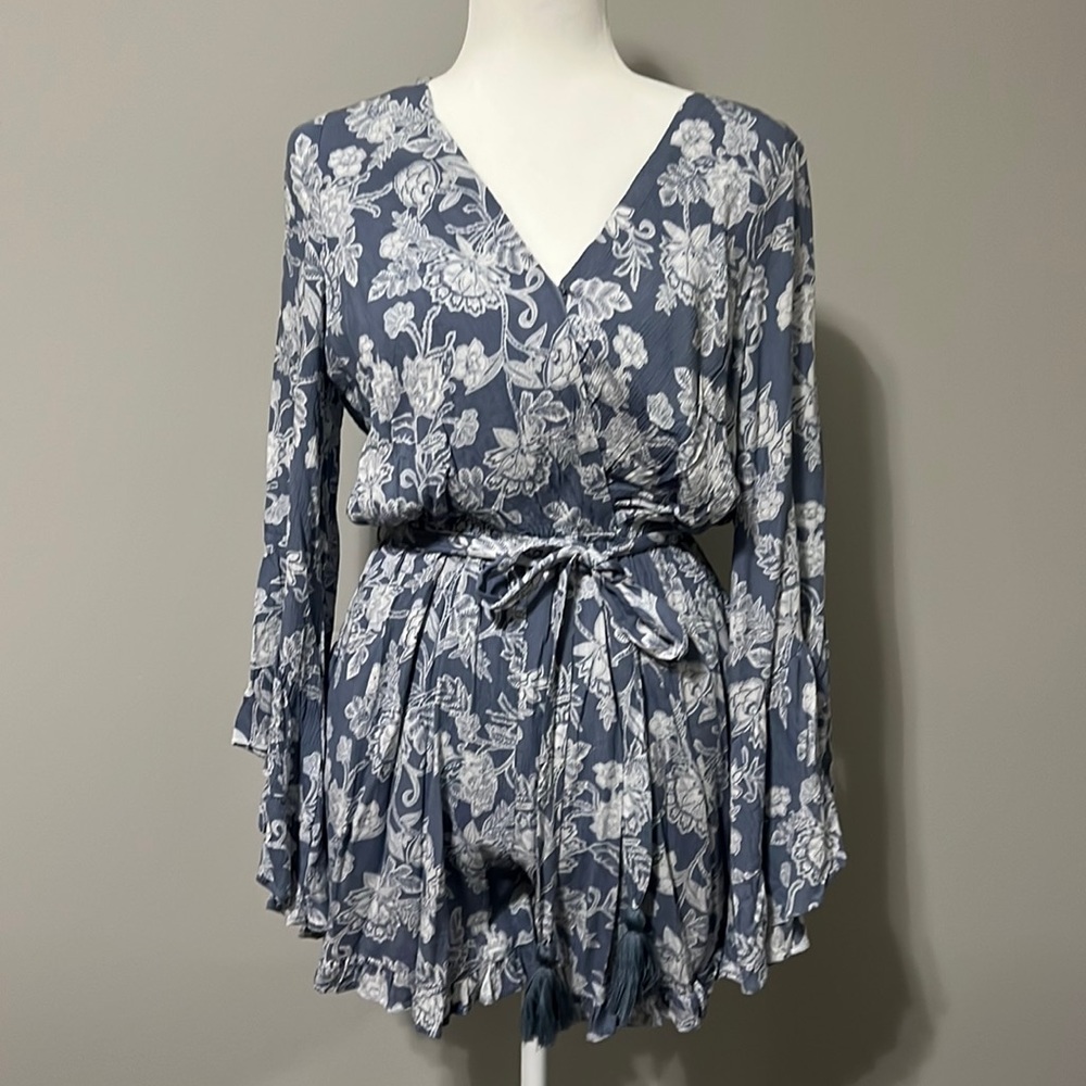 Vici Blue Floral Wrap Romper